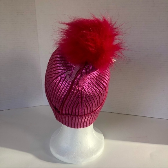 More Than Magic Girls' Ribbed Beanie Hat with Pom Metallic Pink OSFM - Picture 5 of 8